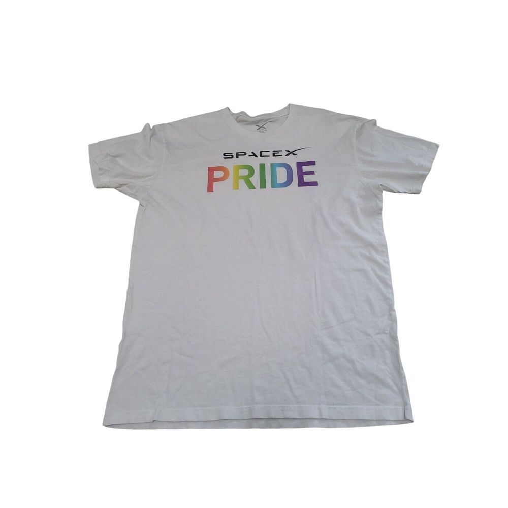 SpaceX Pride Tshirt Unisex‎ Sz L Rainbow Short Sleeve RARE LGBTQ Big Logo Casual